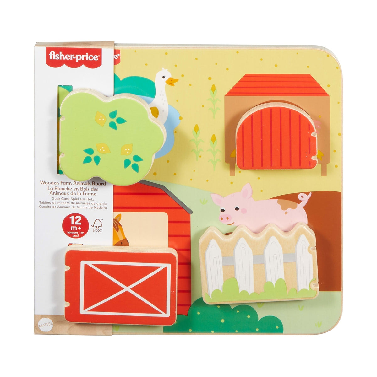 Fisher-Price Wooden Farm Animal Board Busy Activity Toy For Baby & Toddler, 1 Wood Piece