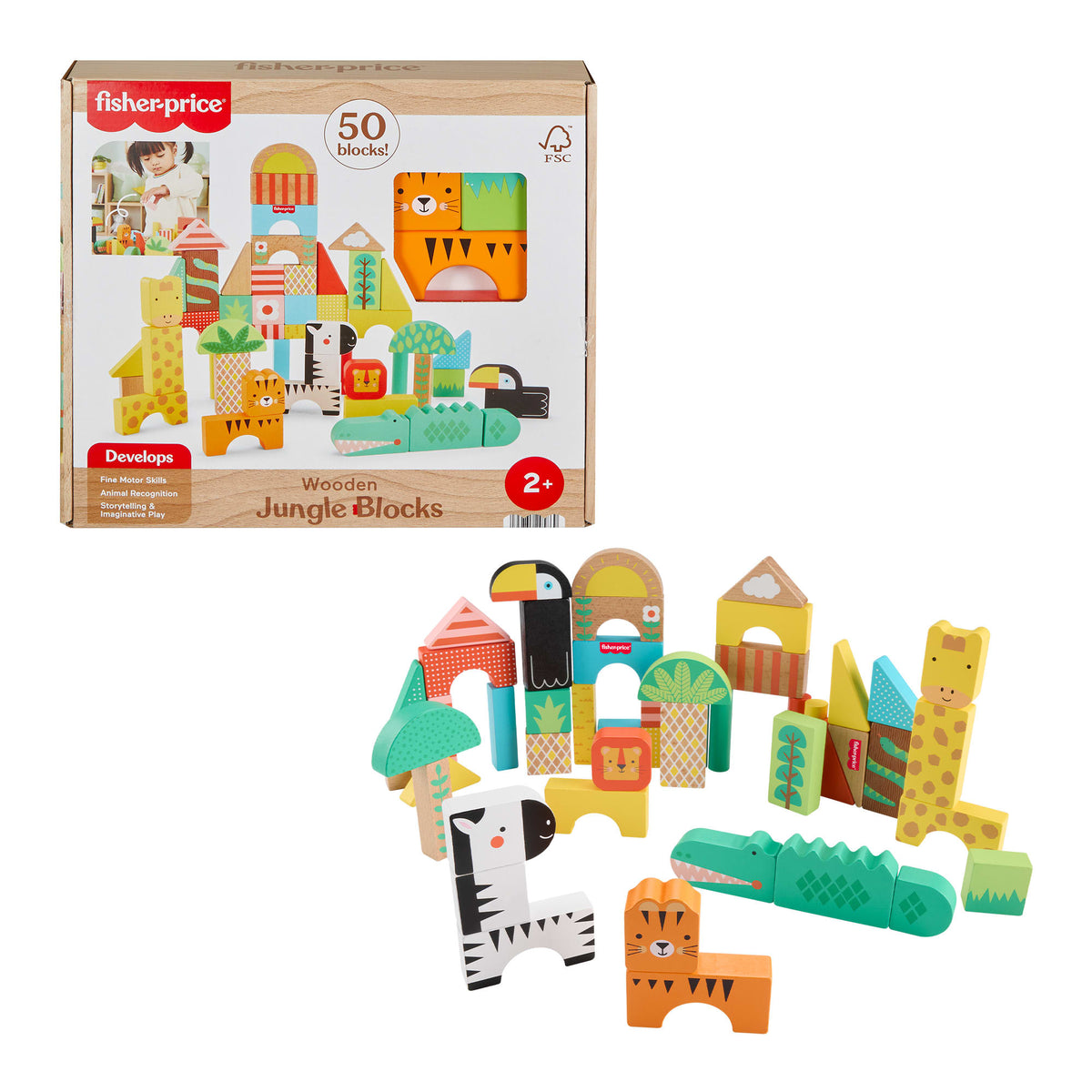 Fisher-Price Juguete para Bebés Bloques de la Jungla de Madera