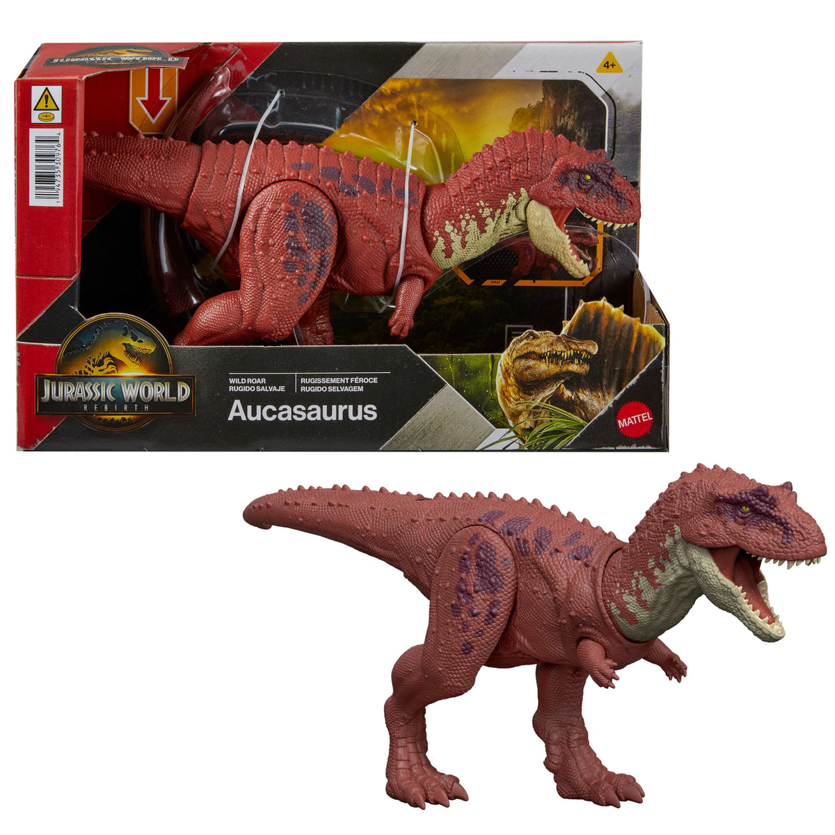 Jurassic World Rebirth Wild Roar Aucasaurus Dinosaur Toy, Tail Controlled Attack Chomp & Sound
