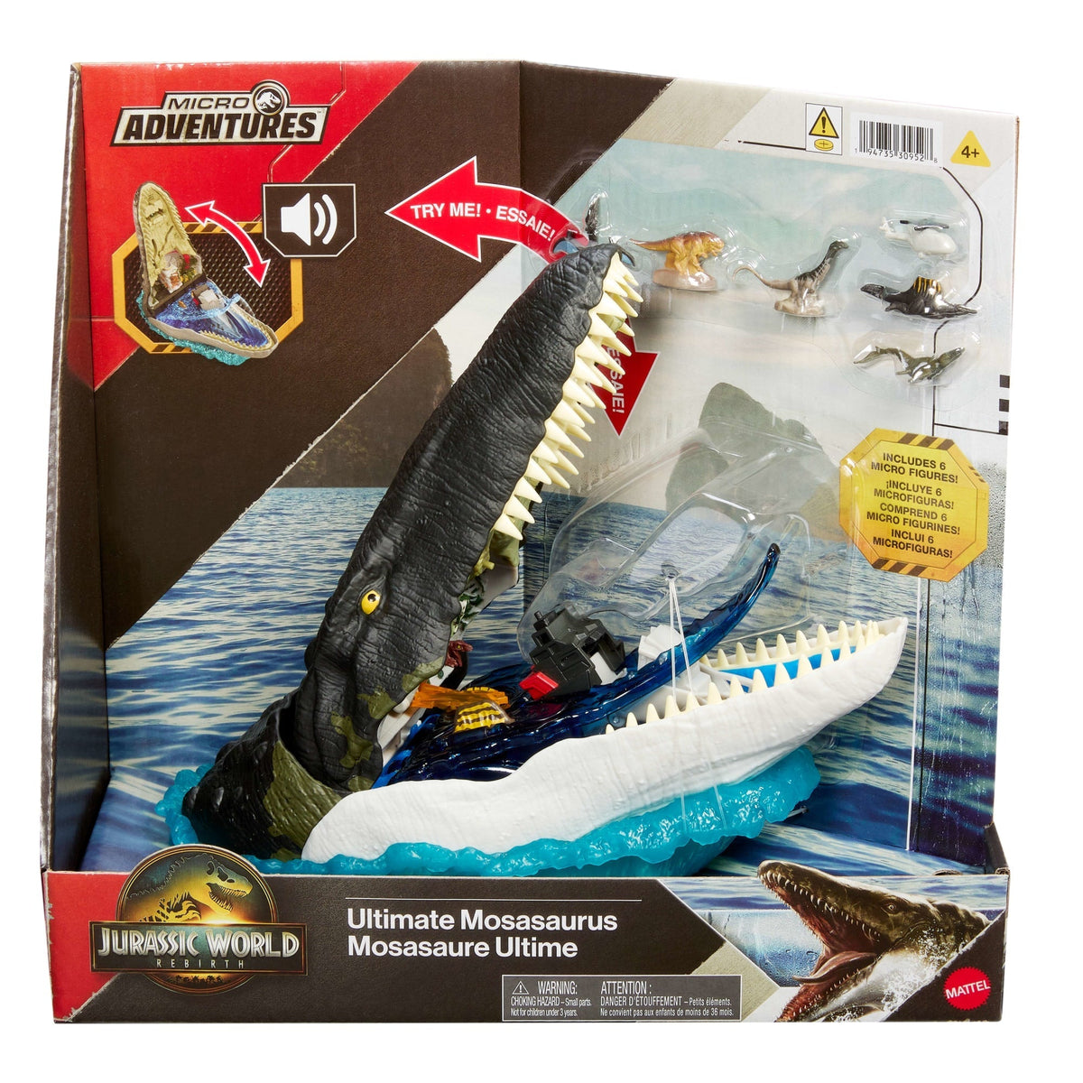 Jurassic World Rebirth Deluxe Mosasaurus Playset, 7 interactive Features & Sound Fx, 6 Micro Figs
