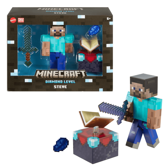 Minecraft-Steve Diamond Level-Figurine Articulée 14Cm et Accessoires