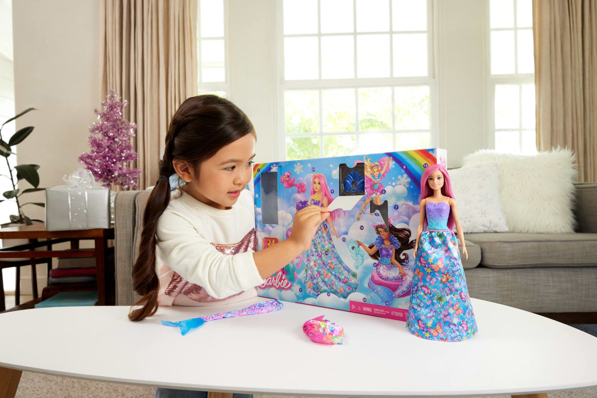 Barbie 2025 Advent Calendar, Fashion Doll & 24 Surprise Accessories, Transform To Mermaid & More