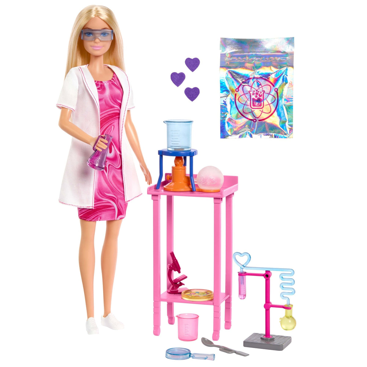 Barbie  Poupée Mode et Accessoires  Scientifique, Blonde, Table