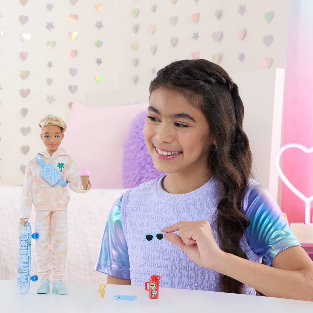 Barbie Dream Besties Ken Fashion Doll With 9 Summer & Skateboard Themed Accessories