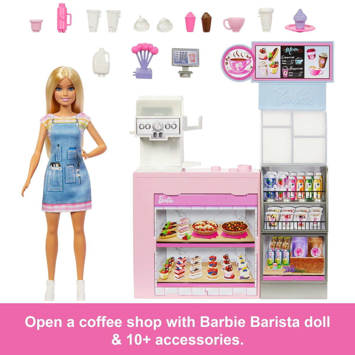Barbie Coffee Shop Playset With Blonde Barista Doll, Working Coffee Maker & 10+ Accessories