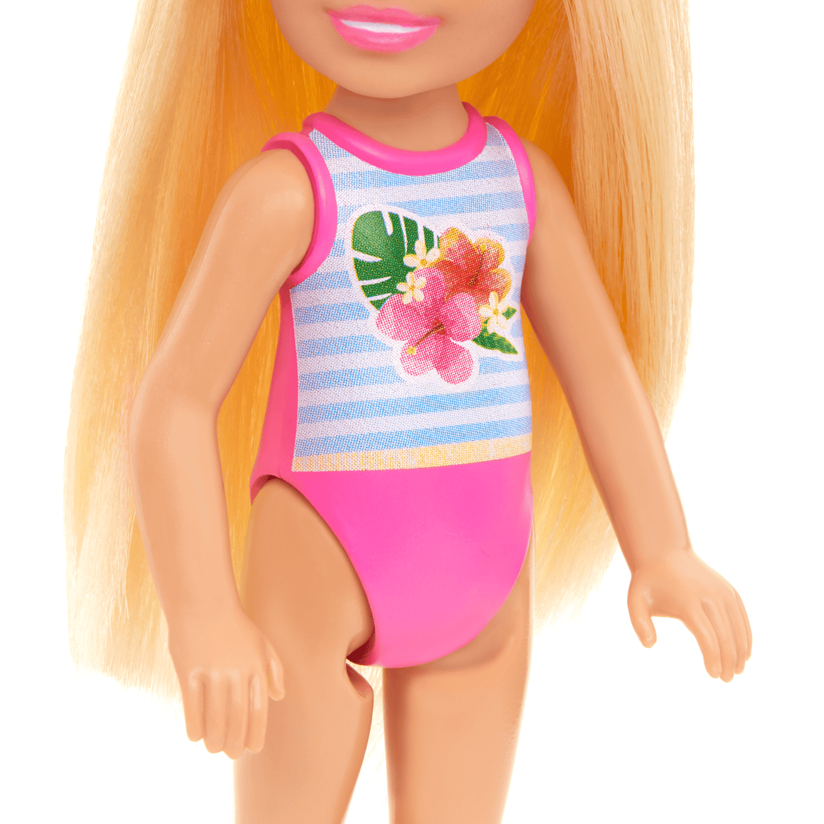 Barbie Chelsea Small Doll With Beach Swimsuit, Stripes & Floral Print, Blonde Hair & Blue Eyes
