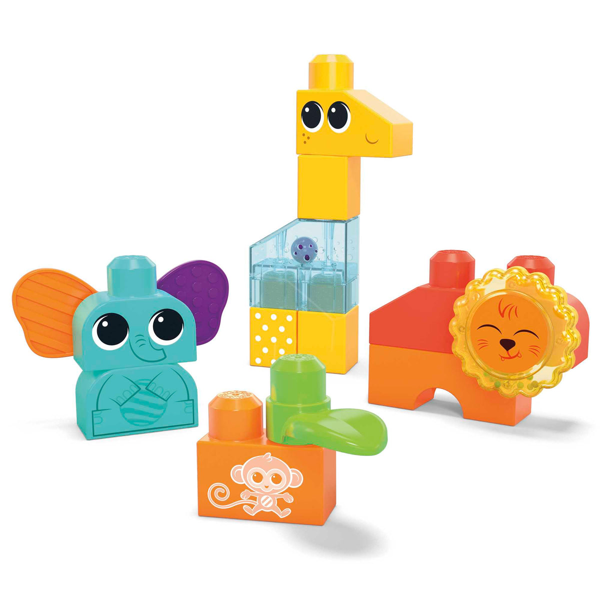 MEGA Bloks Rock N Rattle Safari Sensory Building Toys For Toddlers 1-3 (15 Pcs)