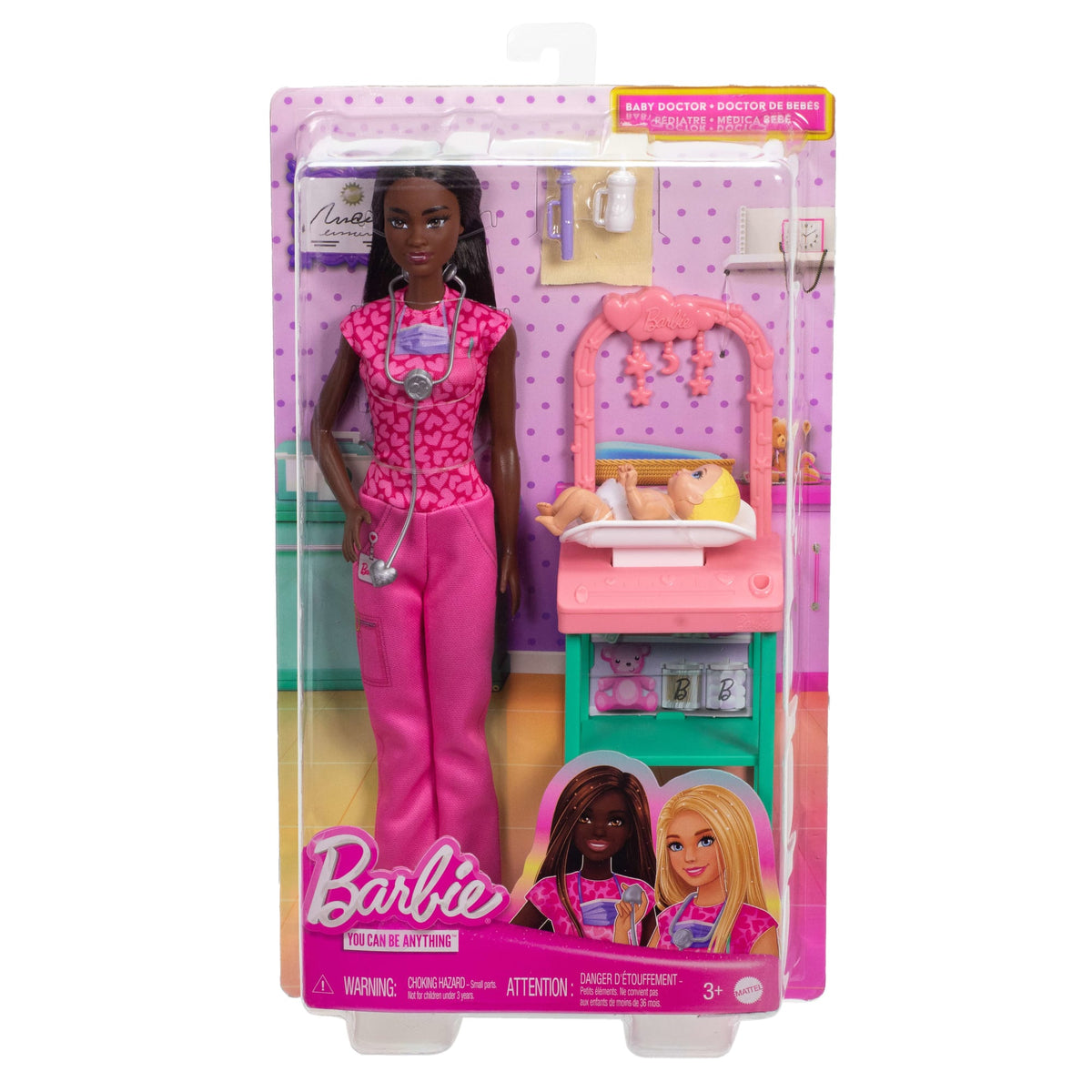 Barbie  Poupée Mode  Pédiatre, Brunette, Poupée Bébé, Meubles et Acc.