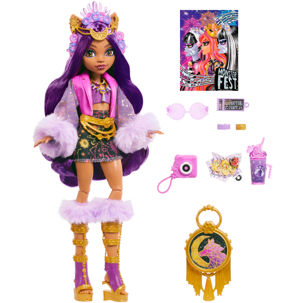 Monster High Monster Fest Clawdeen Wolf Fashion Doll With Festival Outfit, Band Poster And Accessories