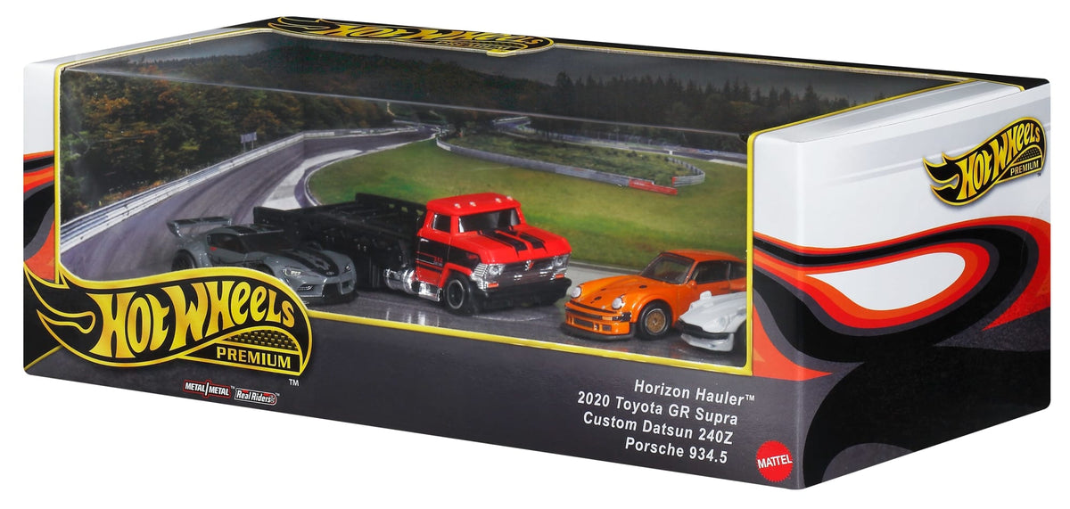 Hot Wheels Premium Collector Display Sets, 3 Cars & 1 Transporter