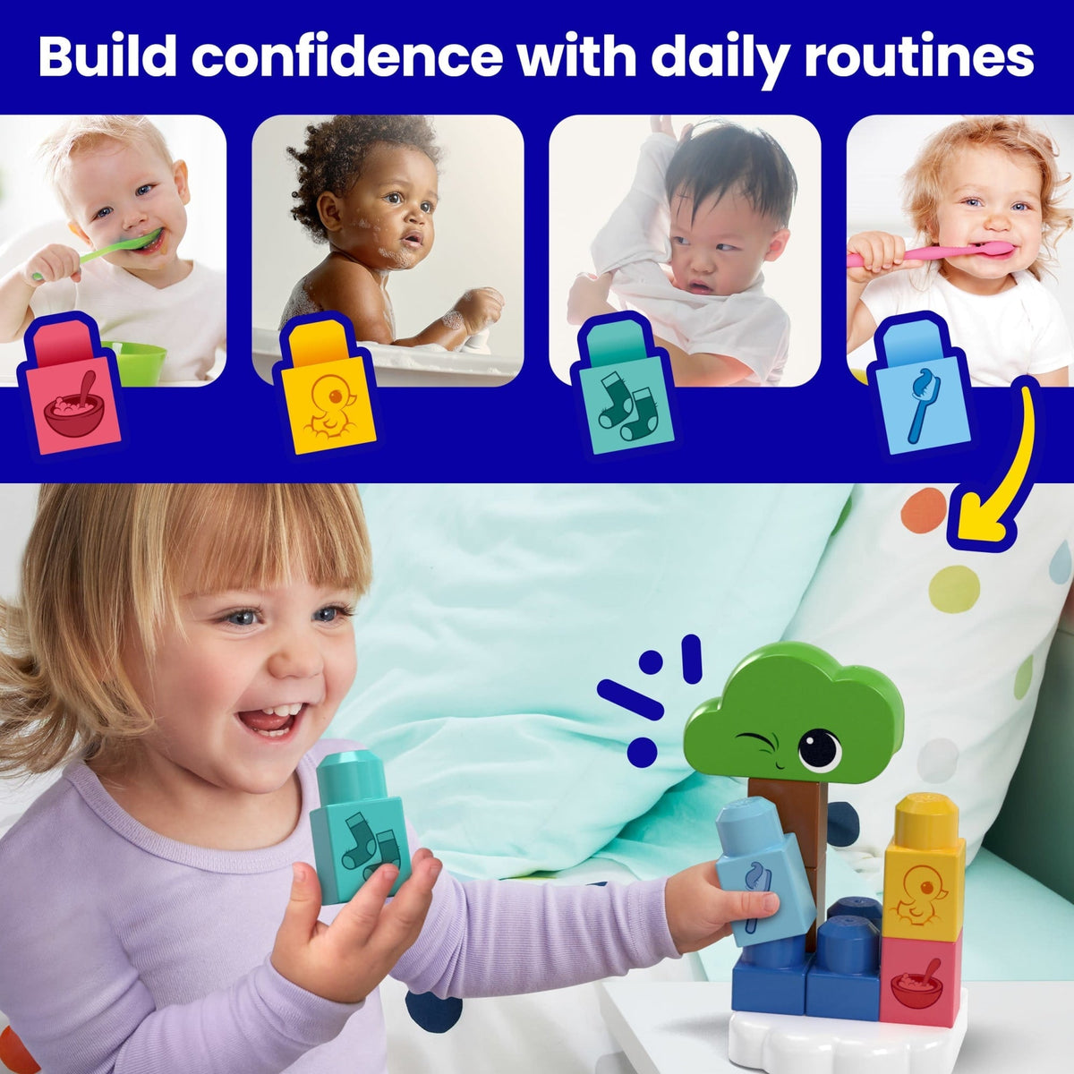 MEGA BLOKS Fisher- Price Rise & Snooze Night Light Sensory Block Toy (30 Pieces) For Toddler