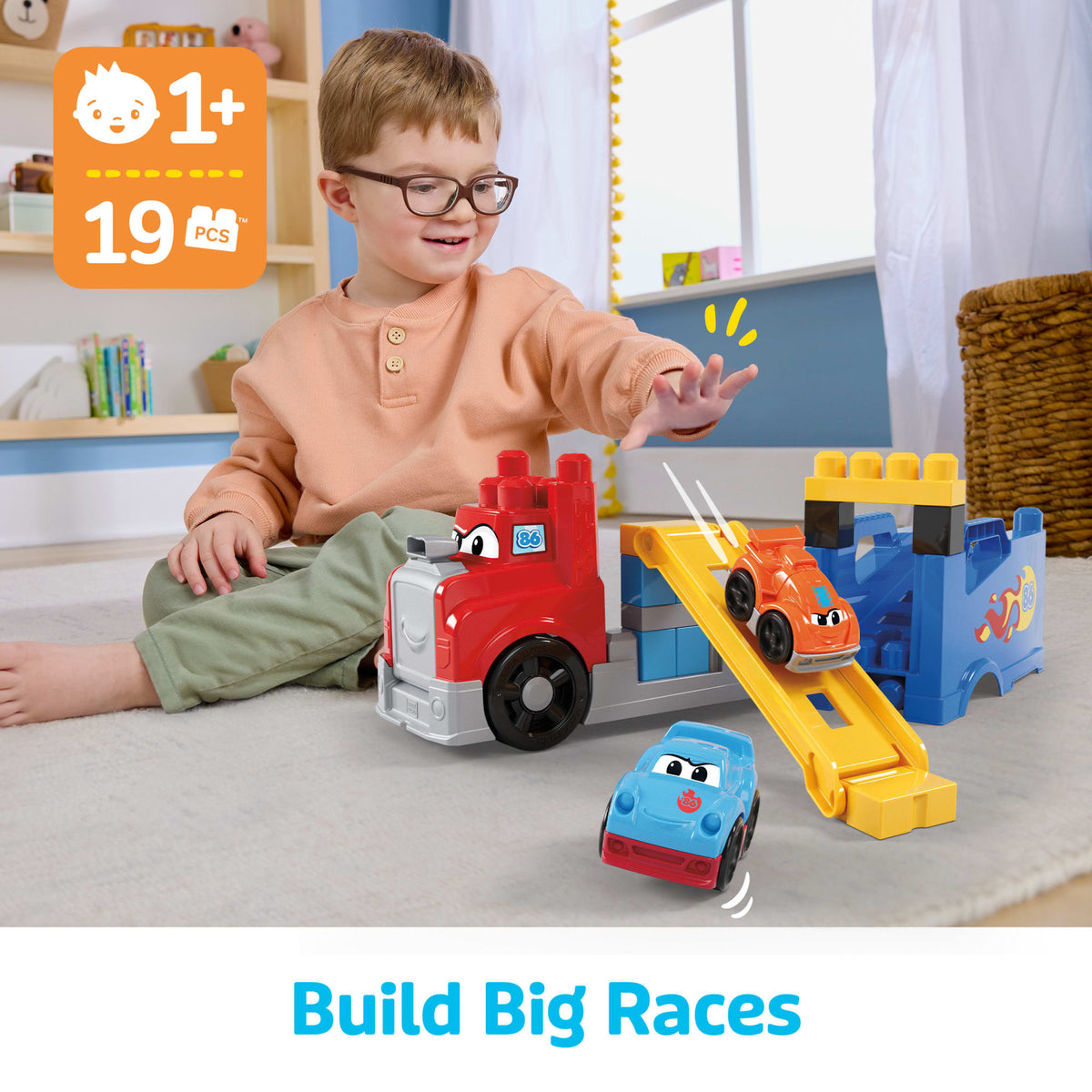 MEGA BLOKS First Builders Build & Race Rig Toy Blocks (19 Pieces) For Toddler