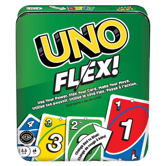 UNO Flex Card Game For Family Night Where Cards Change Color When Flexed in Collectible Tin Box