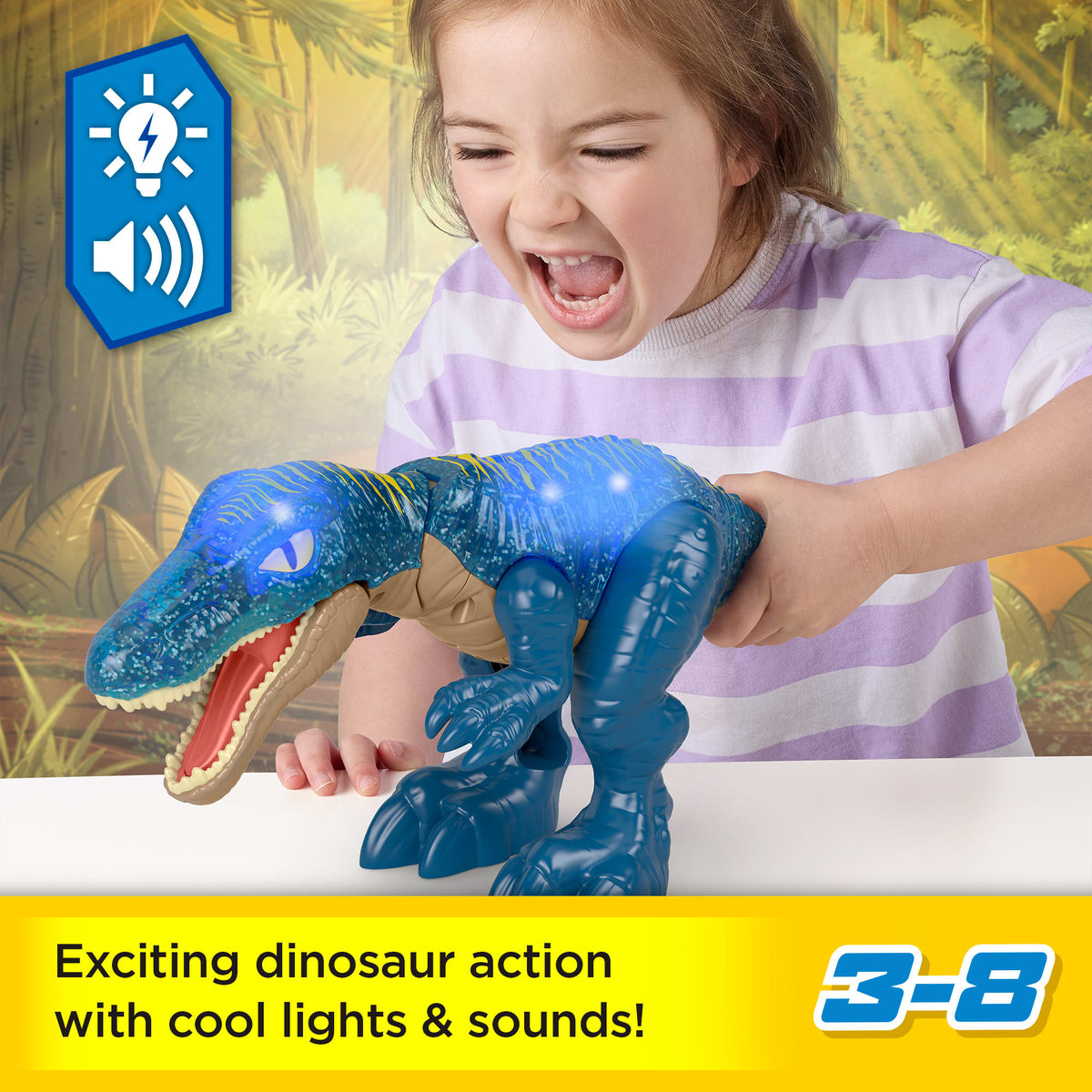 Imaginext Jurassic World Growl & Glow Baryonyx Dinosaur Toy With Lights Sounds & Chomping Action