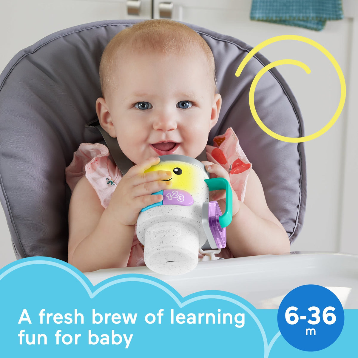 Fisher-Price Laugh & Learn Wake Up & Learn Coffee Mug Baby Musical Toy, Multilanguage Version