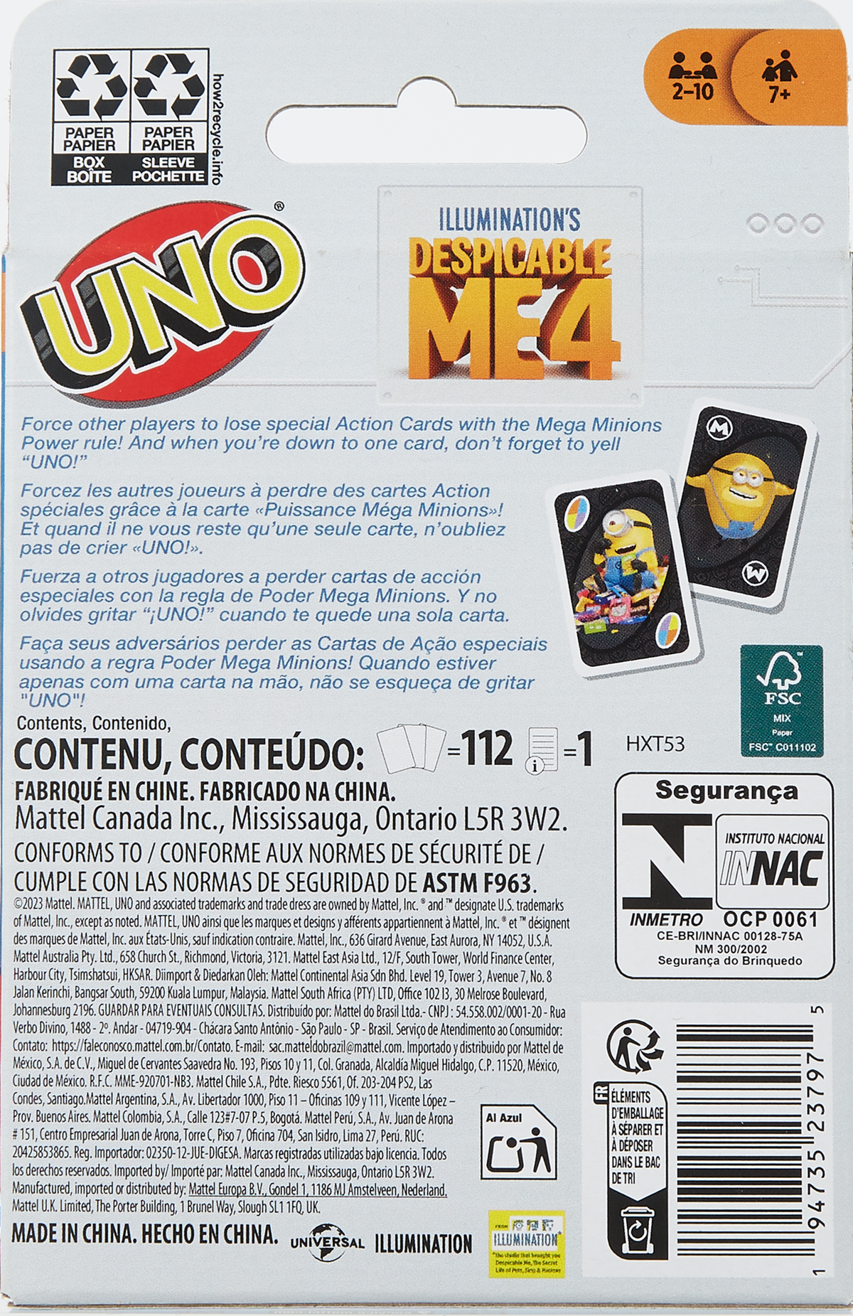 UNO Despicable Me 4 Card Game For Kids & Family Night